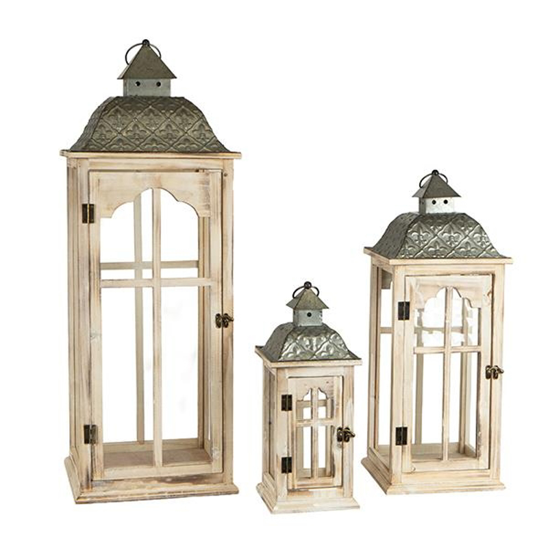 ESTHETI home Σετ των 3 Φανάρια Μεταλλικά/Ξύλινα Φυσικά 